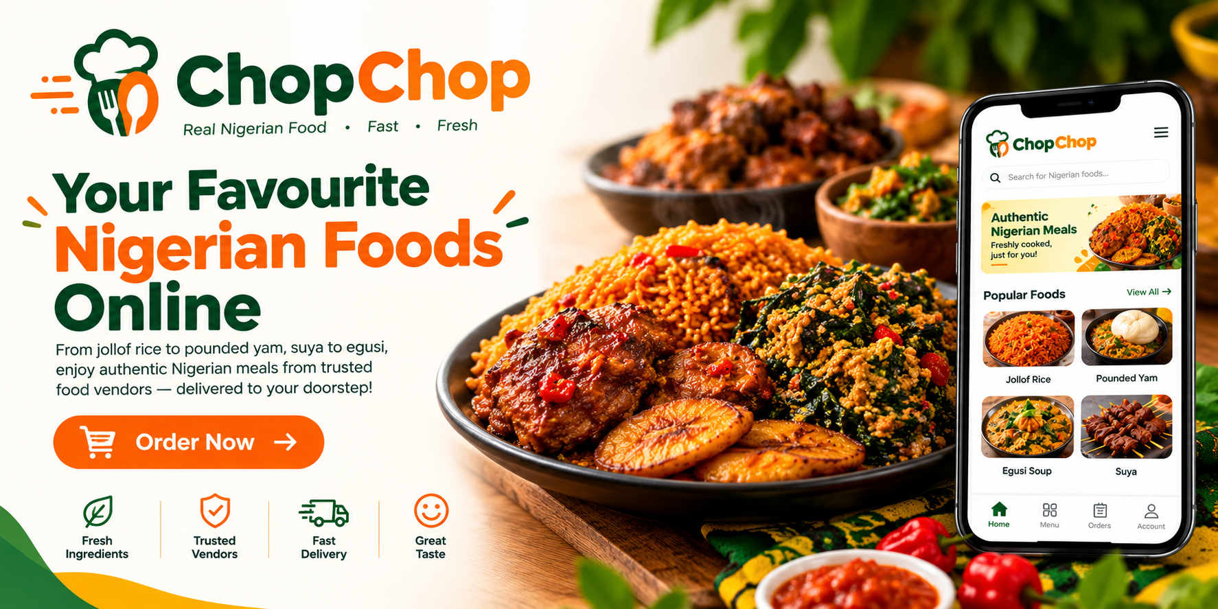 ChopChop banner: your favourite Nigerian foods online, ready to order.