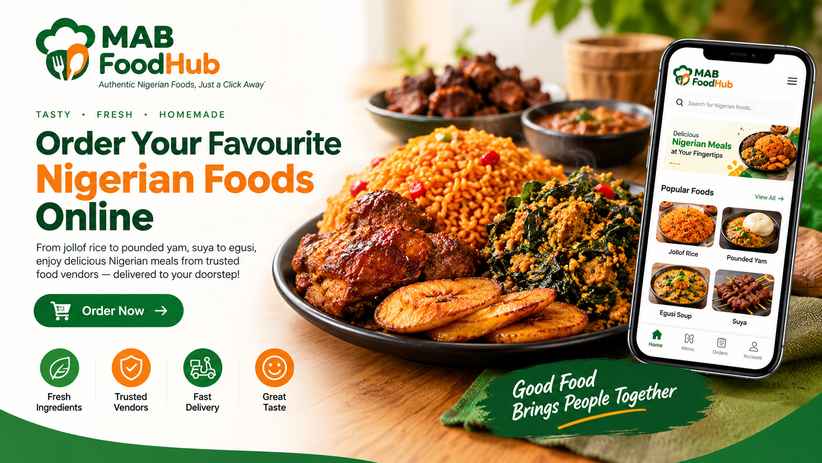 MAB FoodHub banner: order your favourite Nigerian foods online.